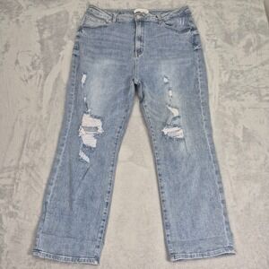 Risen Jeans 2XL (38) Womens Light Wash Distressed Straight High Rise XRDP5007